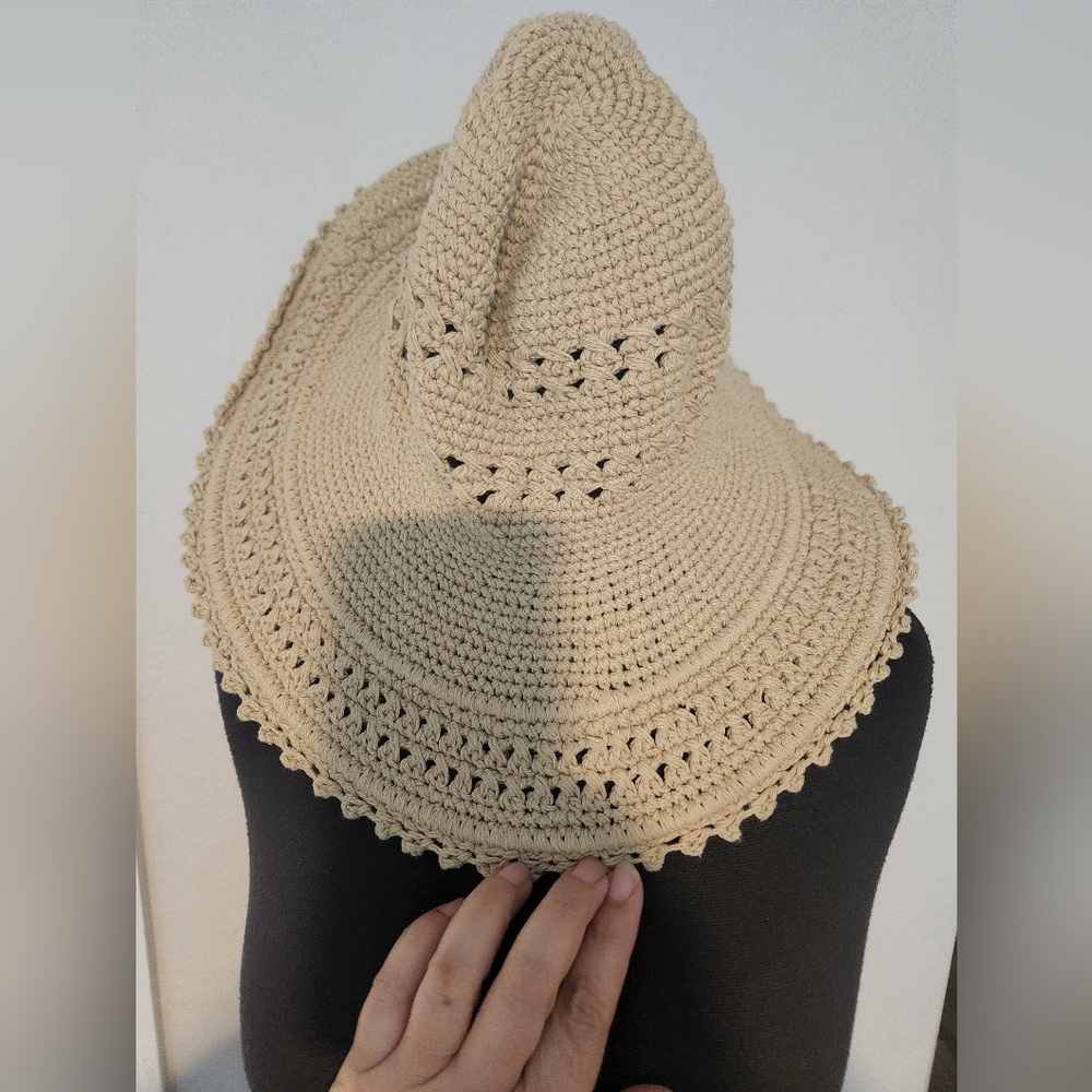 San Diego Hat Company Crochet Wide-Brim Sun Hat in Beige